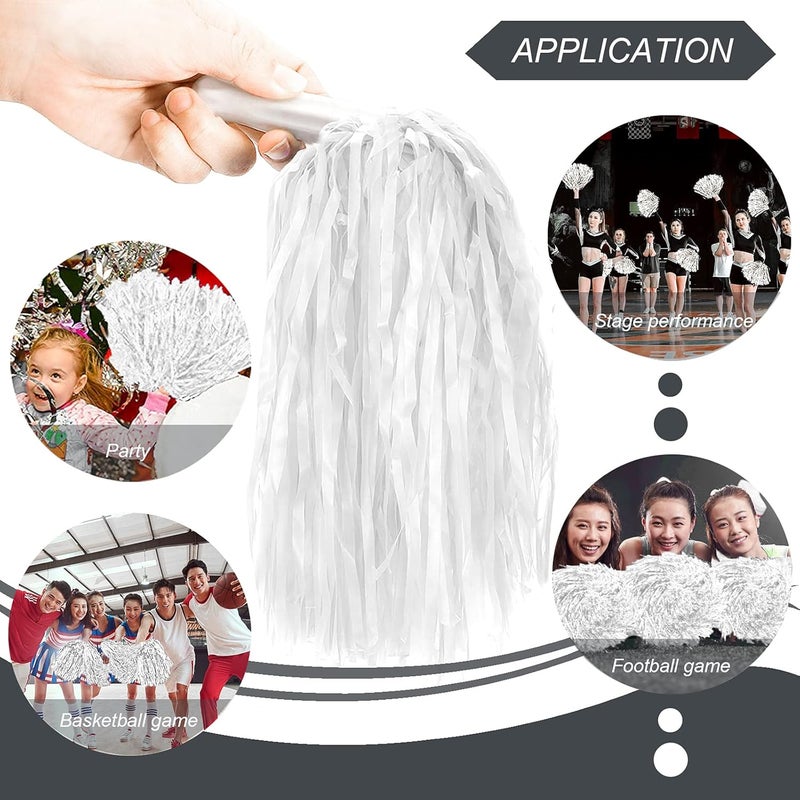 DILIBRA 24 Pcs Metallic Cheerleading Pom Poms for Kids, Cheerleaders Cheer Pom Poms with Baton Handle, Cheering Squad Hand Flower for Adults Team Spirit Sports Game Dancing Party - Image 4
